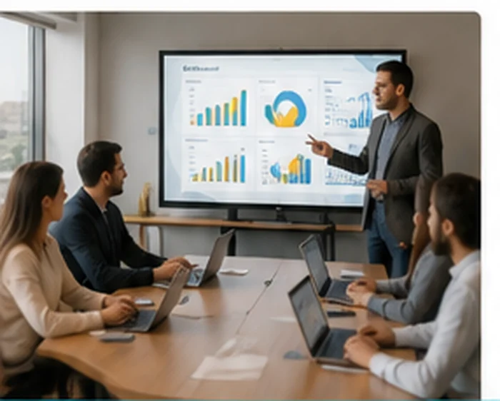 BI danışmanlığı toplantısında dashboard sunumu yapan ekip
